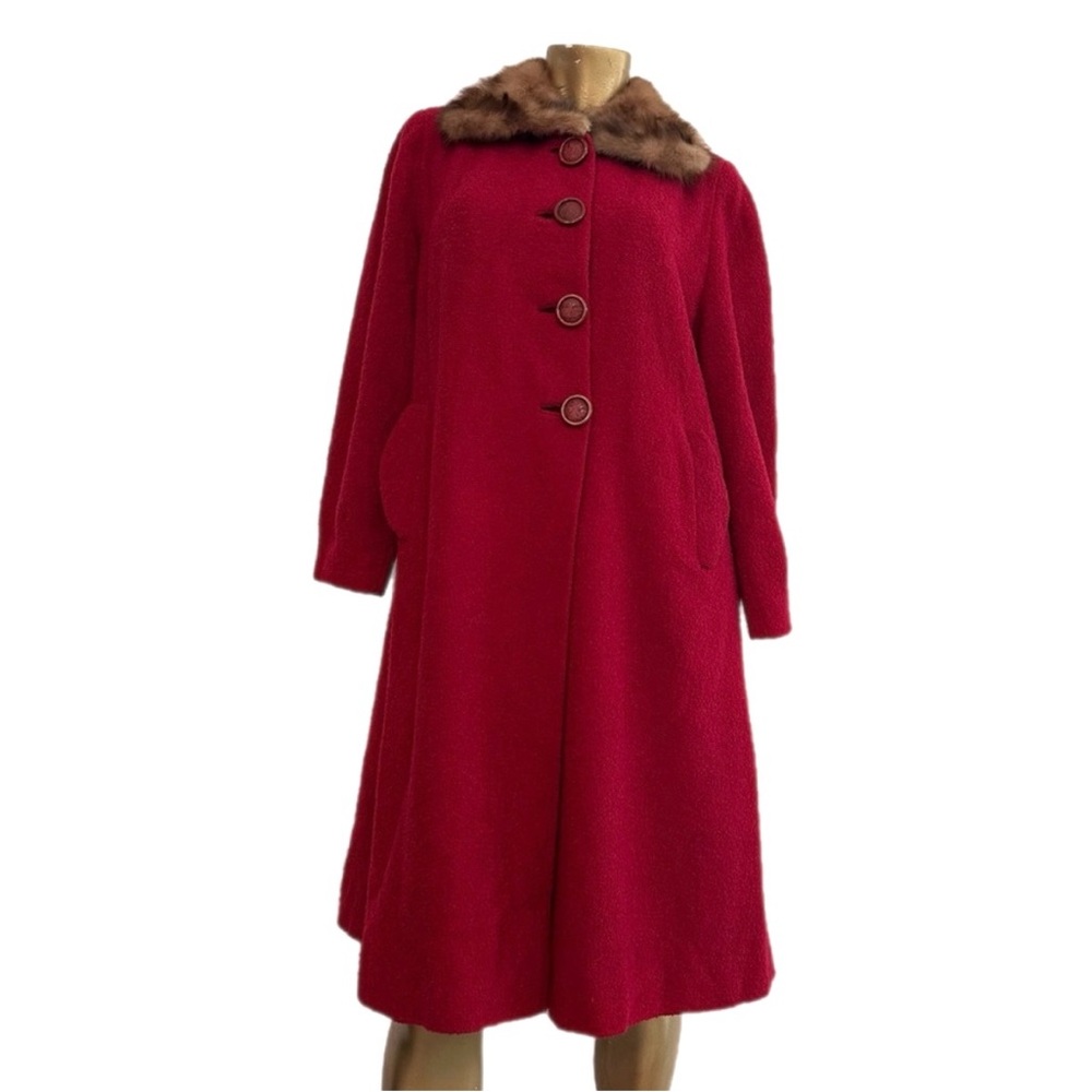 Vintage Beverly Pottsville Swing Red Coat with Real Fur Collar 42” bust